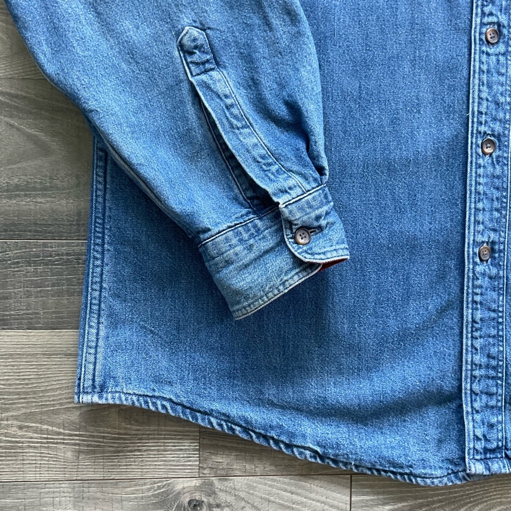 VTG LL Bean Flannel Lined Denim Shirt Shacket Men’s LARGE Blue MADE IN USA - Picture 3 of 13